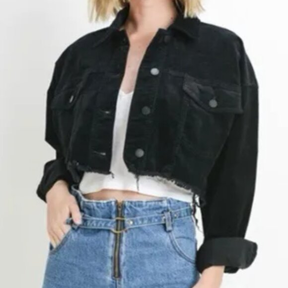 Cropped Corduroy Black Jacket - Picture 1 of 2